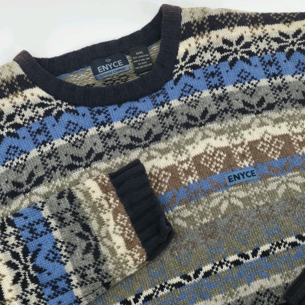 Enyce Mens 100% Lambswool Fairisle Winter Sweater Size XXXL Y2k NEW